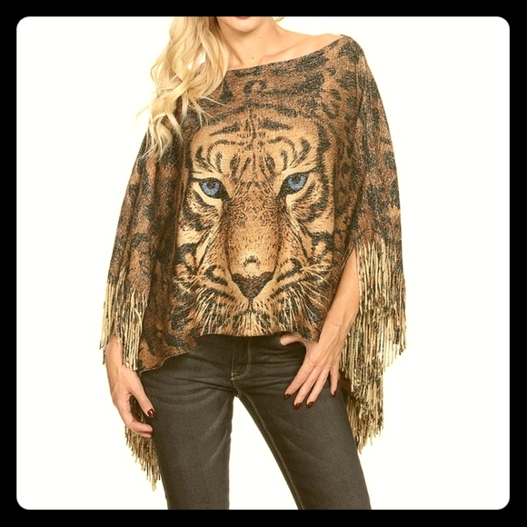Tiger Fringe Poncho - Picture 4 of 4